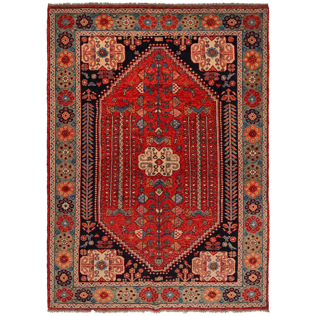 Red Afghan Shirazi Rug 6'5" x 9'6" Hand-Knotted