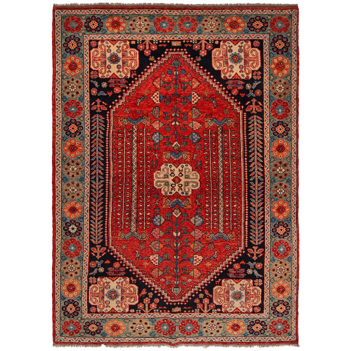 Red Afghan Shirazi Rug 6'5" x 9'6" Hand-Knotted