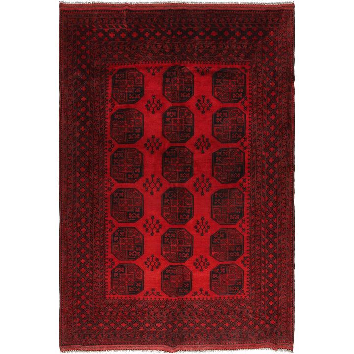 Hand Knotted Afghan Filpa Rug - Red Oriental Wool Carpet 6' 11" x 10' 1" - No. AL139472