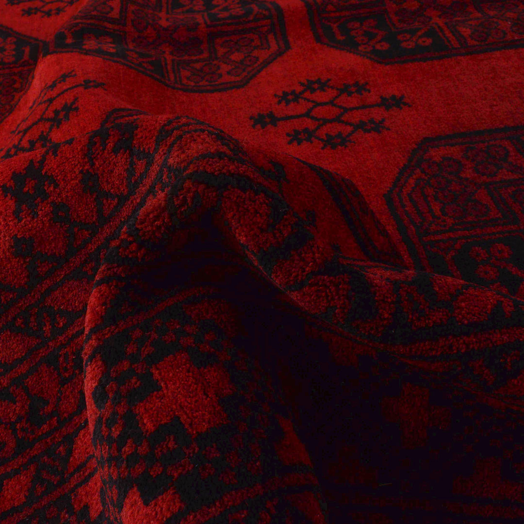 Hand Knotted Afghan Filpa Rug - Red Oriental Wool Carpet 6' 11" x 10' 1" - No. AL139472