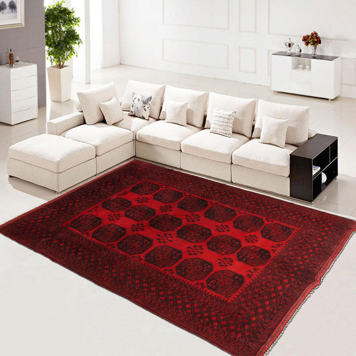 Hand Knotted Afghan Filpa Rug - Red Oriental Wool Carpet 6' 11" x 10' 1" - No. AL139472