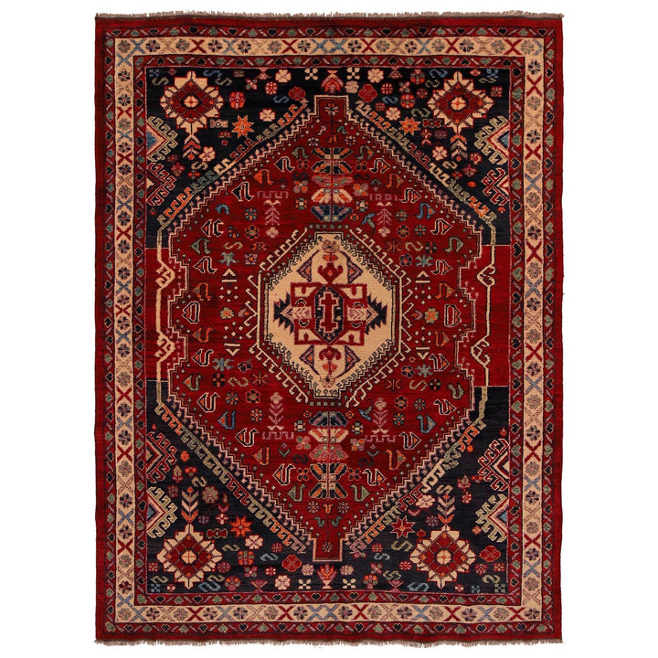 Red Afghan Shirazi Rug 6' 7" x 9' 4" Hand-Knotted