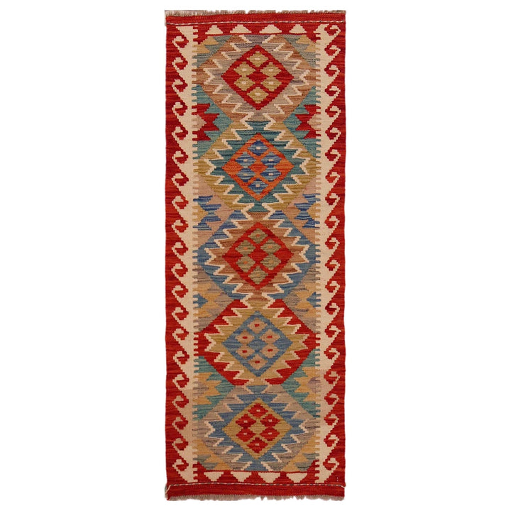 Multi Color ful Flat-Weave Wool Kilim Runner 1' 9" x 4' 11"  - No. AL29414