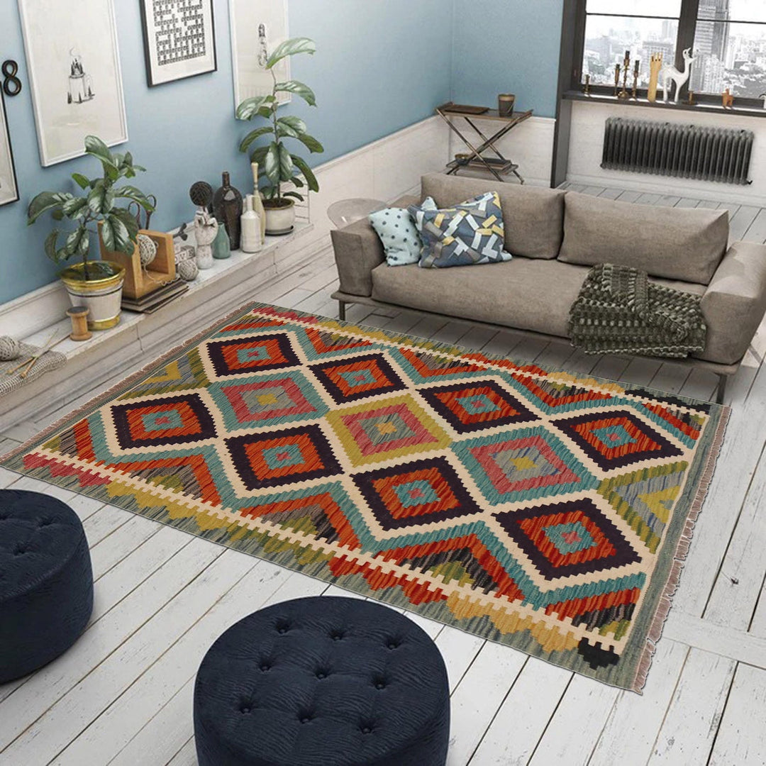 Hand Made Afghan Kilim 3' 3" x 4' 9" - No. AL84099