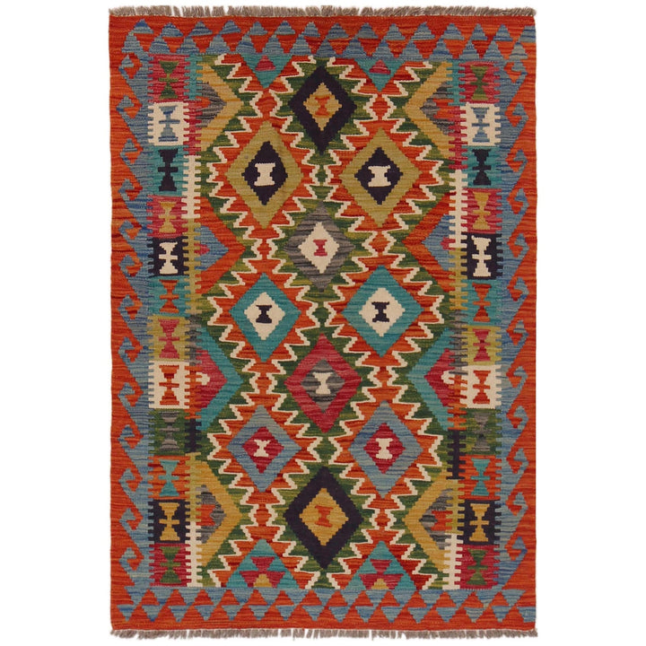 Multi Color ful Flat-Weave Wool Kilim 3' 3" x 4' 9" - No. AL18960