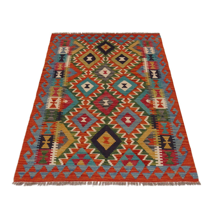 Multi Color ful Flat-Weave Wool Kilim 3' 3" x 4' 9" - No. AL18960