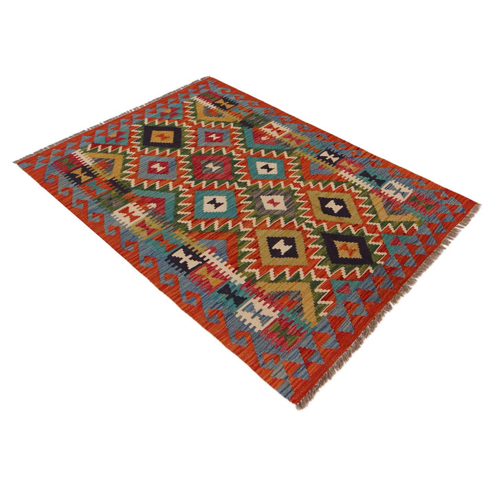 Multi Color ful Flat-Weave Wool Kilim 3' 3" x 4' 9" - No. AL18960
