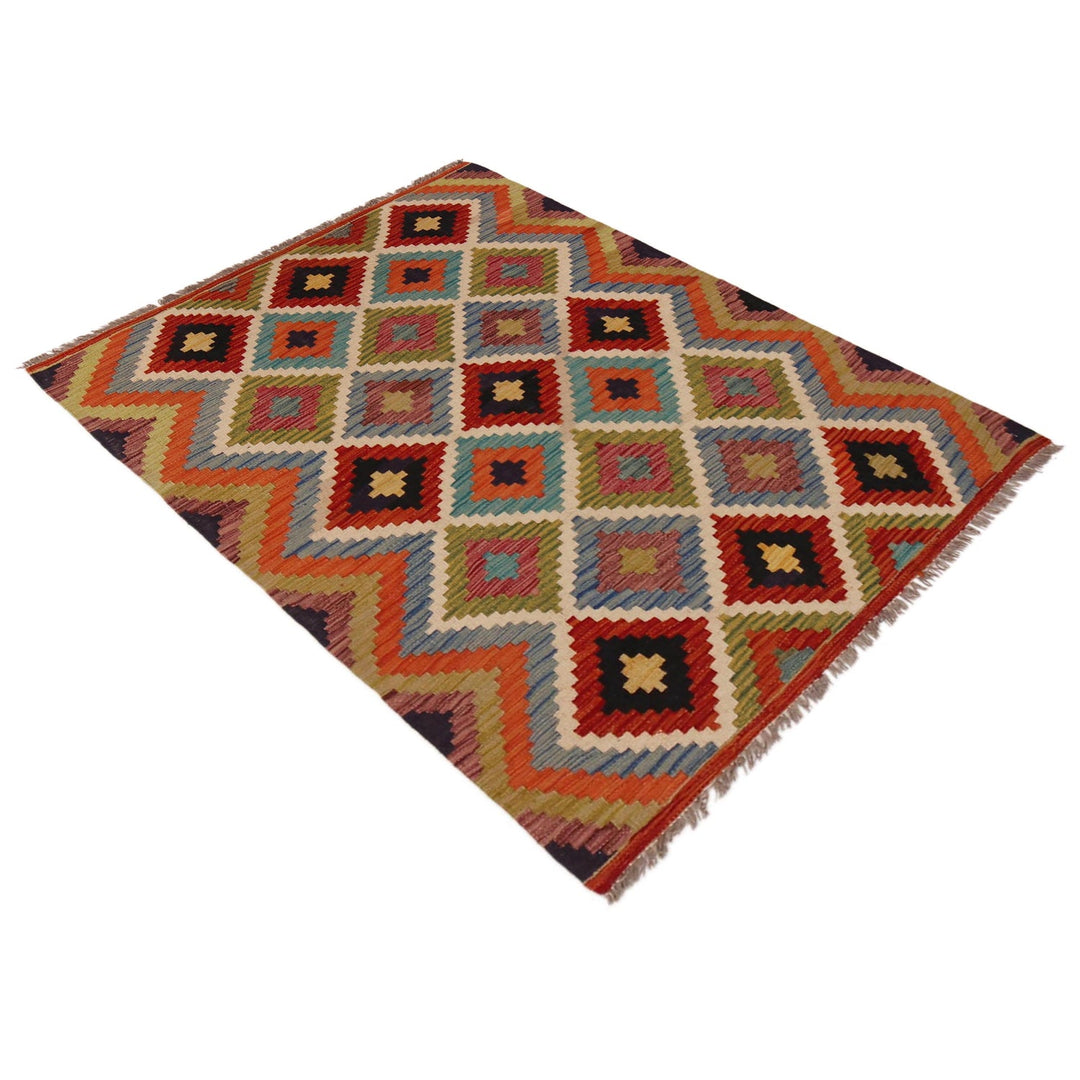 Hand Knotted Afghan Style Kilim 3' 5" x 4' 8" - No. AL43183