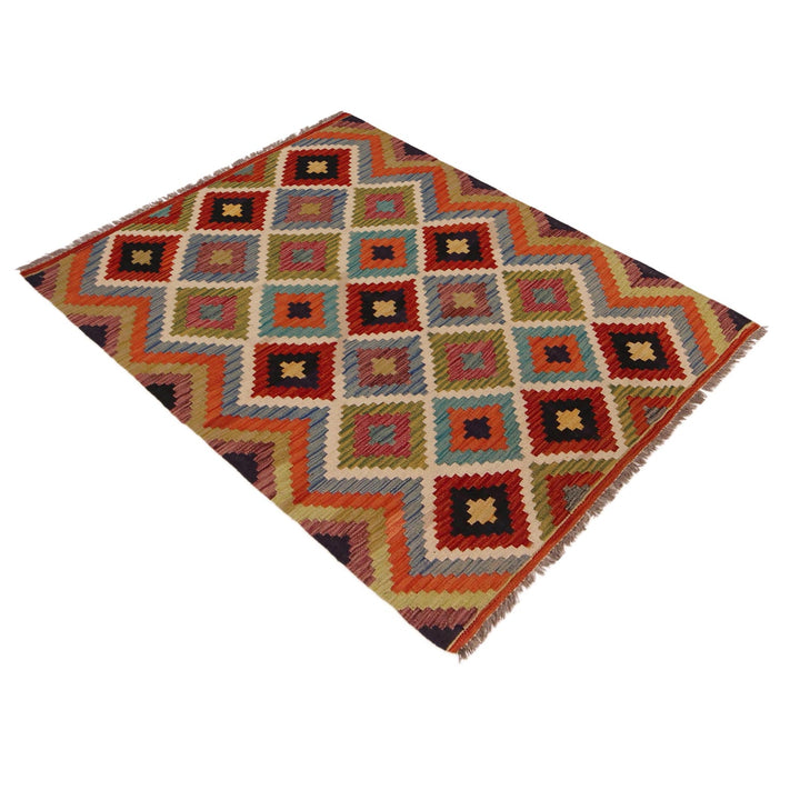 Hand Knotted Afghan Style Kilim 3' 5" x 4' 8" - No. AL43183