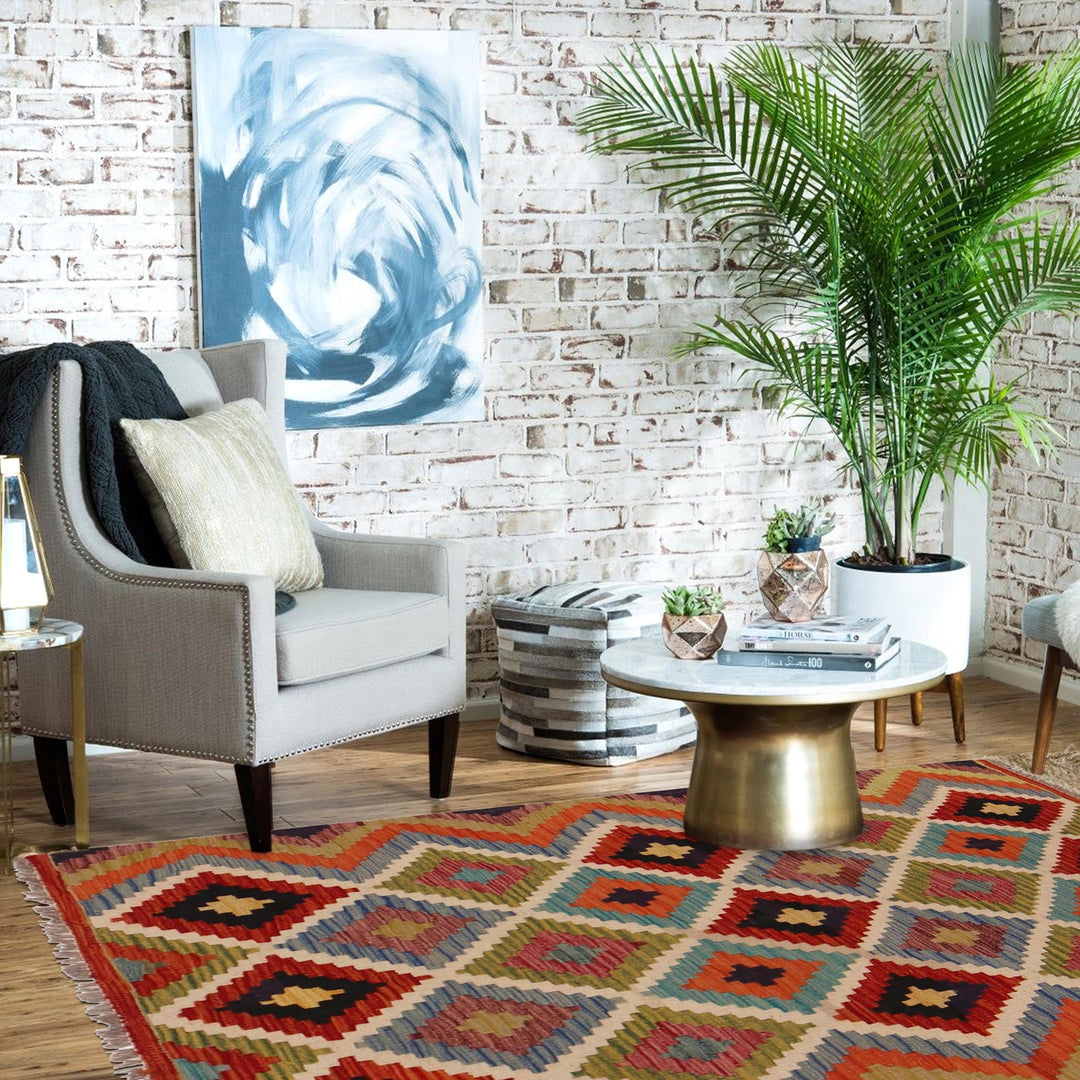 Hand Knotted Afghan Style Kilim 3' 5" x 4' 8" - No. AL43183