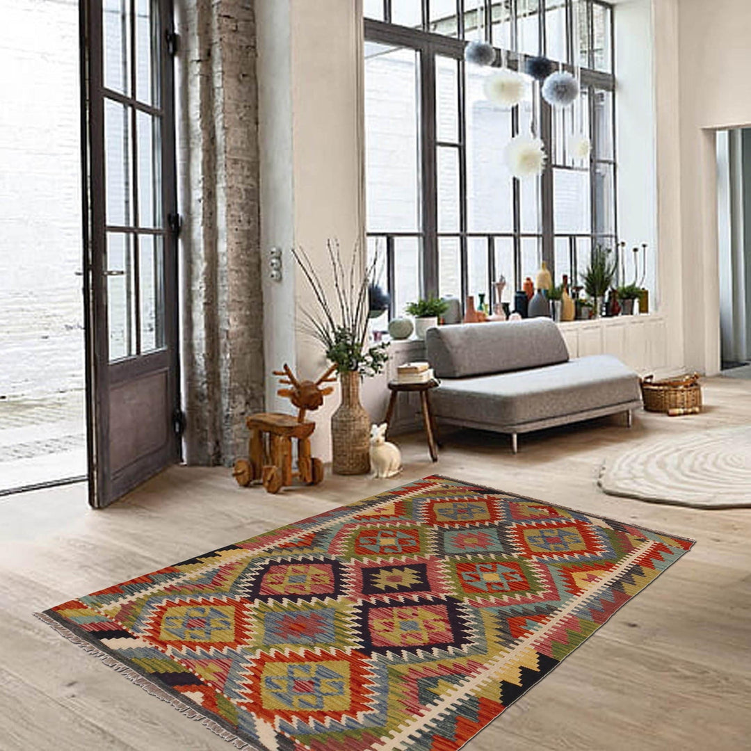 Handmade Afghan Vegetable Kilim 3' 4" x 5' 0" - No. AL27906