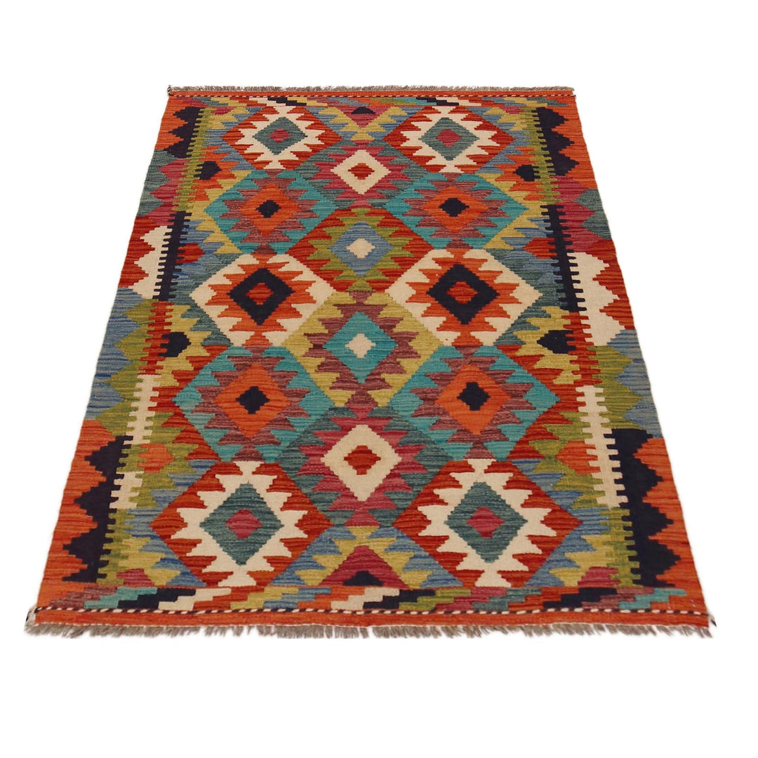 Multi Color ful Flat-Weave Wool Kilim 3' 3" x 4' 9" - No. AL42104