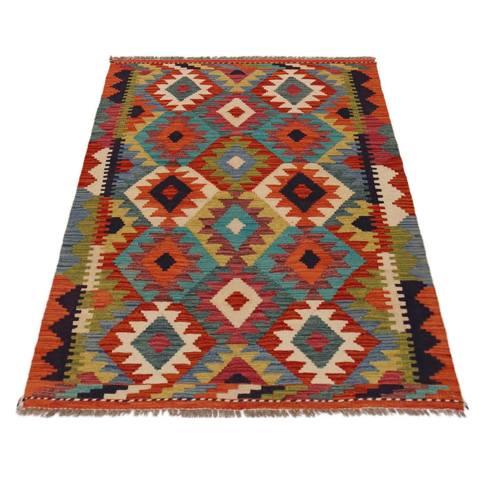 Multi Color ful Flat-Weave Wool Kilim 3' 3" x 4' 9" - No. AL42104