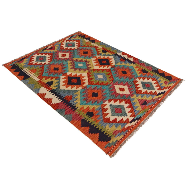 Multi Color ful Flat-Weave Wool Kilim 3' 3" x 4' 9" - No. AL42104