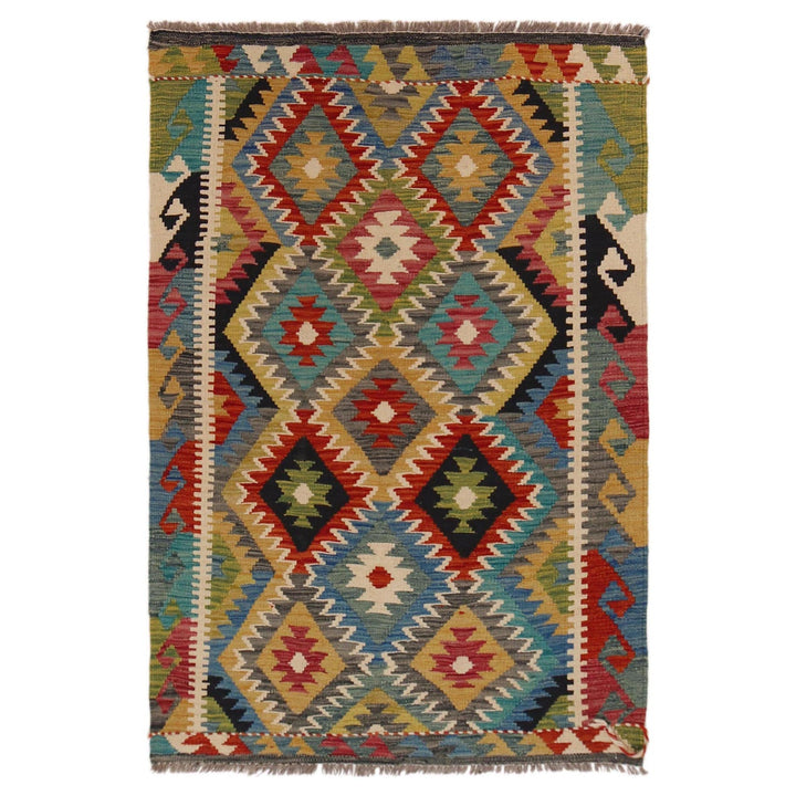 Hand Knotted Afghan Style Kilim 3' 4" x 4' 11" - No. AL99339