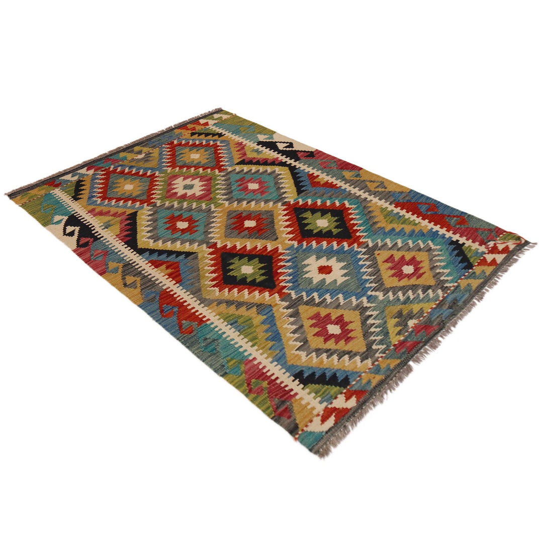 Hand Knotted Afghan Style Kilim 3' 4" x 4' 11" - No. AL99339