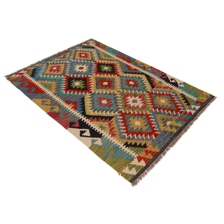 Hand Knotted Afghan Style Kilim 3' 4" x 4' 11" - No. AL99339