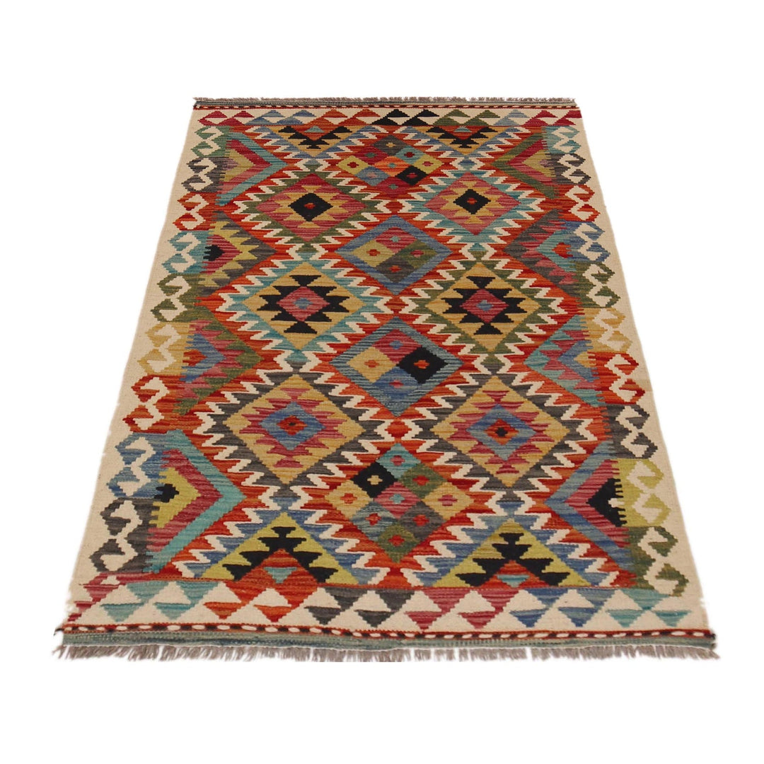 Handmade Turkish Design Wool Kilim 3' 3" x 4' 11" - No. AL64379