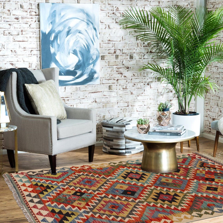 Handmade Turkish Design Wool Kilim 3' 3" x 4' 11" - No. AL64379