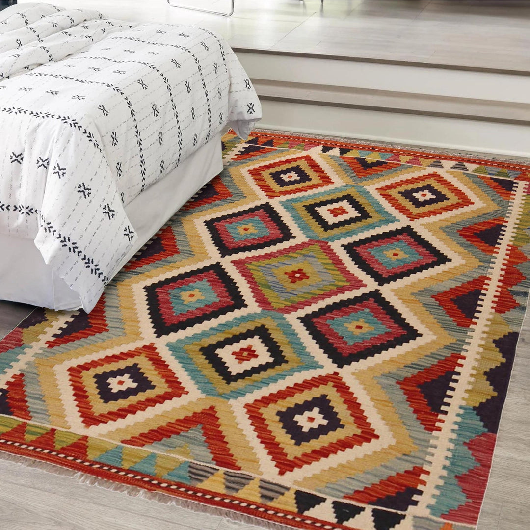 Handmade Afghan Vegetable Kilim 3' 3" x 4' 8" - No. AL66392