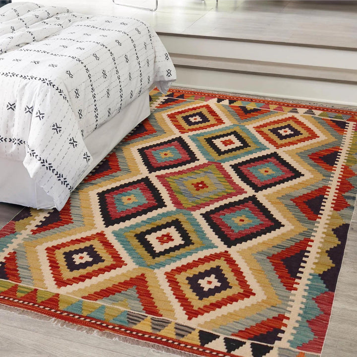 Handmade Afghan Vegetable Kilim 3' 3" x 4' 8" - No. AL66392