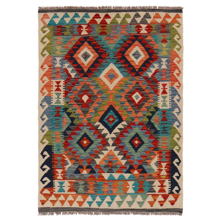 Multi Color ful Flat-Weave Wool Kilim 3' 4" x 4' 11" - No. AL30171