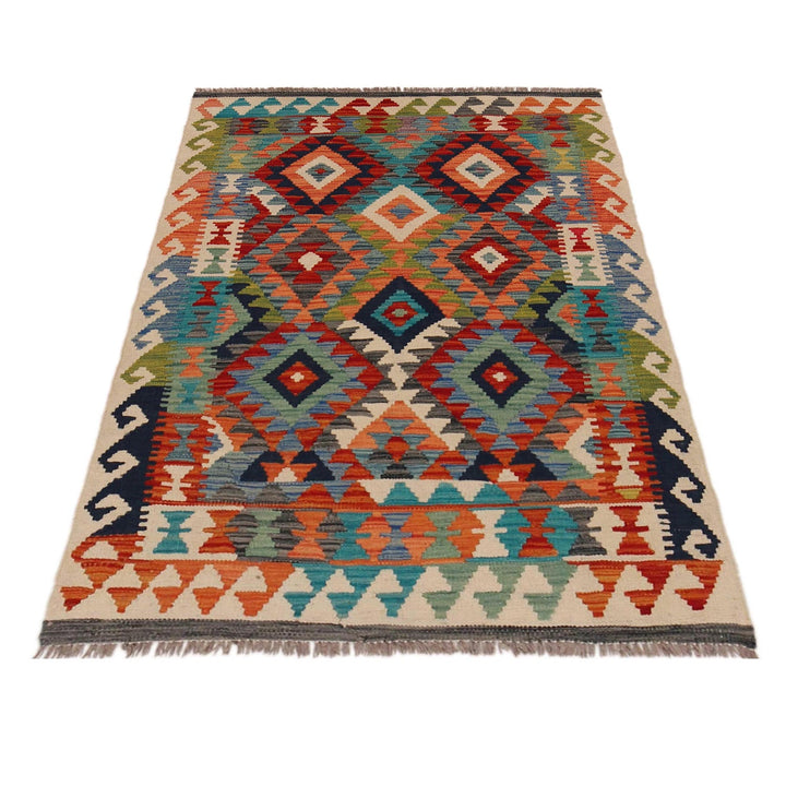 Multi Color ful Flat-Weave Wool Kilim 3' 4" x 4' 11" - No. AL30171