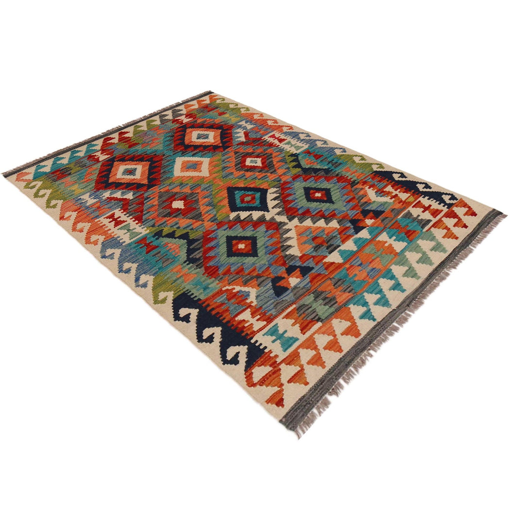 Multi Color ful Flat-Weave Wool Kilim 3' 4" x 4' 11" - No. AL30171