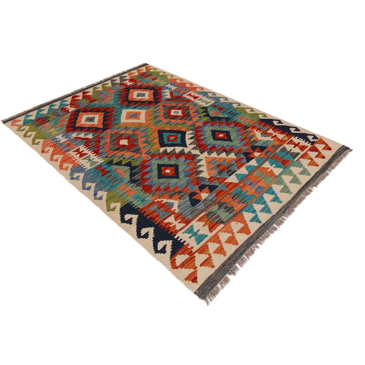 Multi Color ful Flat-Weave Wool Kilim 3' 4" x 4' 11" - No. AL30171