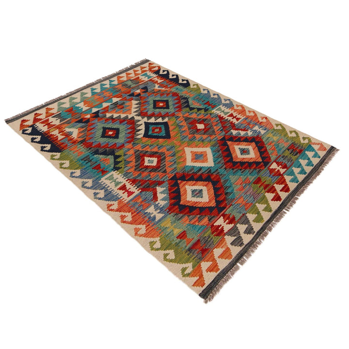 Multi Color ful Flat-Weave Wool Kilim 3' 4" x 4' 11" - No. AL30171