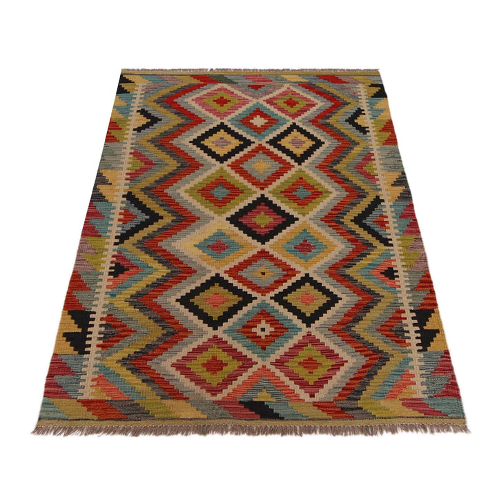 Hand Knotted Afghan Style Kilim 3' 4" x 4' 11" - No. AL86855