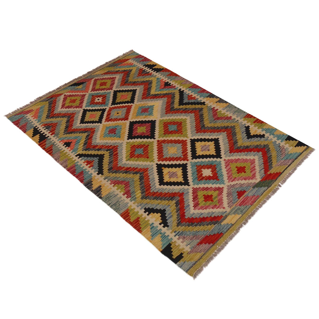 Hand Knotted Afghan Style Kilim 3' 4" x 4' 11" - No. AL86855