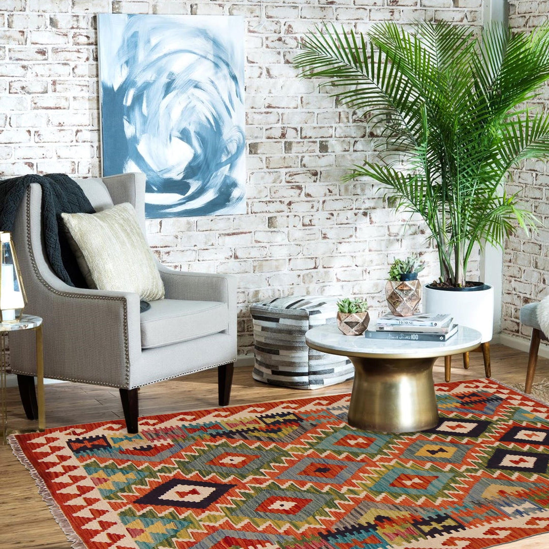 Hand Knotted Flatweave Kilim 3' 4" x 4' 11" - No. AL49684