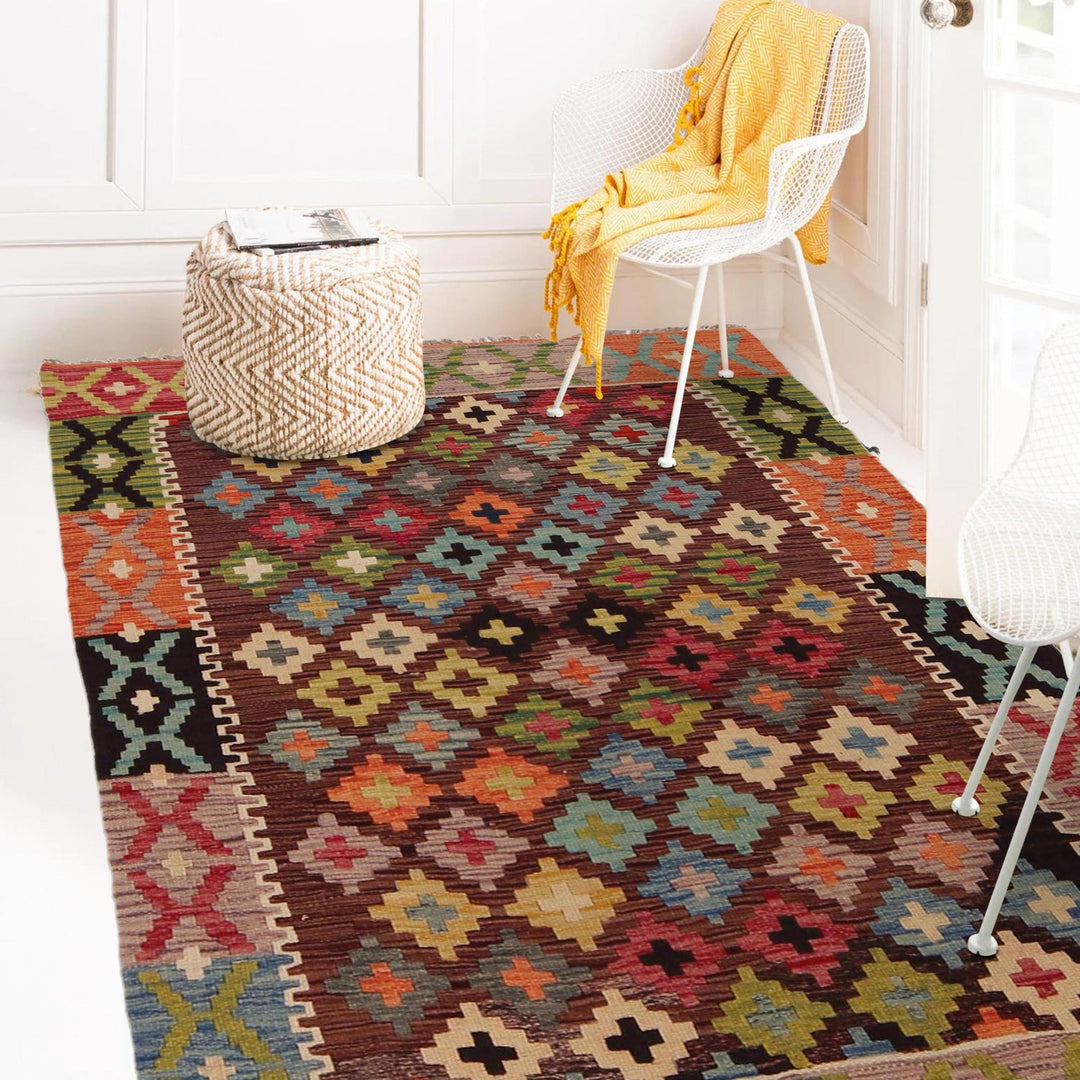 Hand Made Afghan Kilim 3' 5" x 4' 10" - No. AL63414