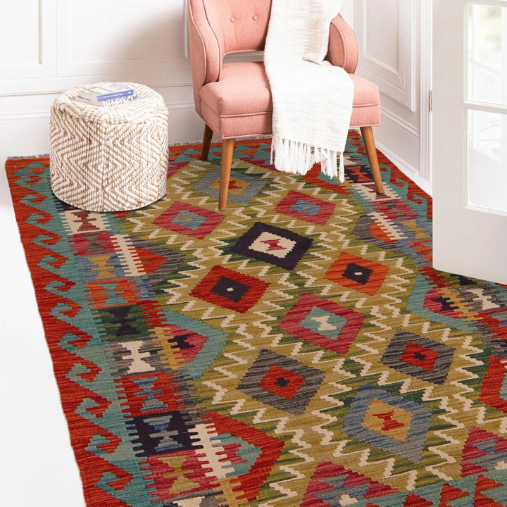 Handmade Vegetable Kilim 3' 3" x 4' 9" - No. AL24521