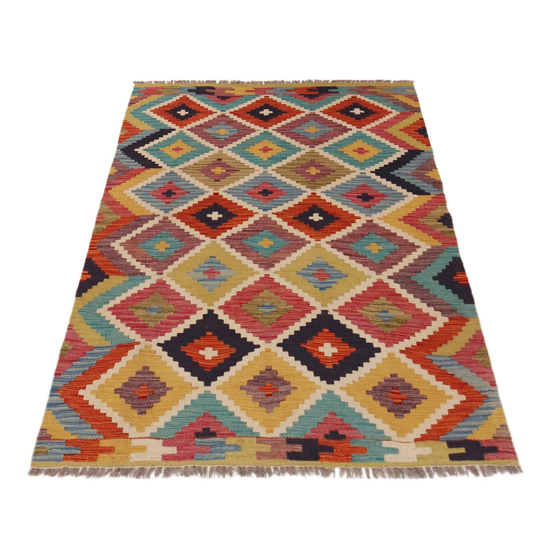 Multi Color ful Flat-Weave Wool Kilim 3' 4" x 4' 10" - No. AL82064