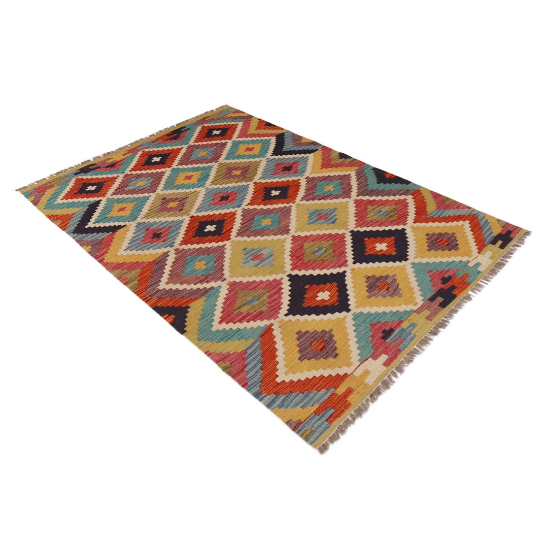 Multi Color ful Flat-Weave Wool Kilim 3' 4" x 4' 10" - No. AL82064
