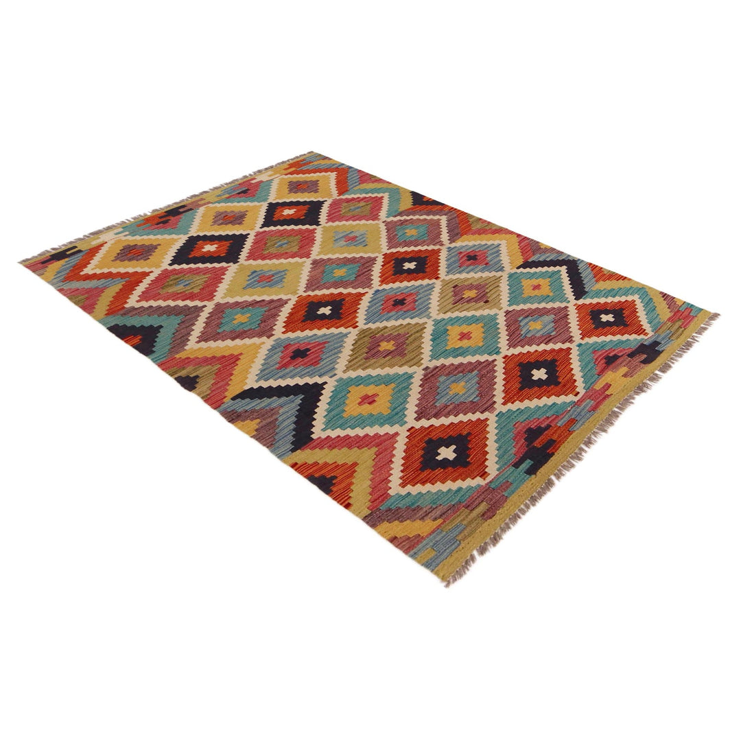 Multi Color ful Flat-Weave Wool Kilim 3' 4" x 4' 10" - No. AL82064