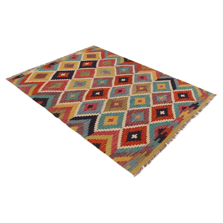 Multi Color ful Flat-Weave Wool Kilim 3' 4" x 4' 10" - No. AL82064