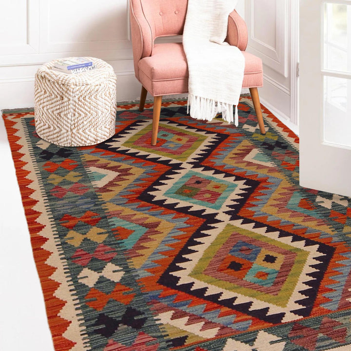 Hand Knotted Afghan Style Kilim 3' 2" x 4' 11" - No. AL67336