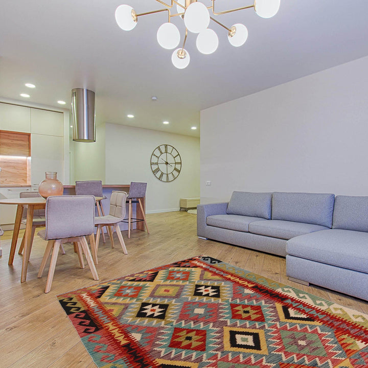 Handmade Turkish Design Wool Kilim 3' 5" x 5' 1" - No. AL43315