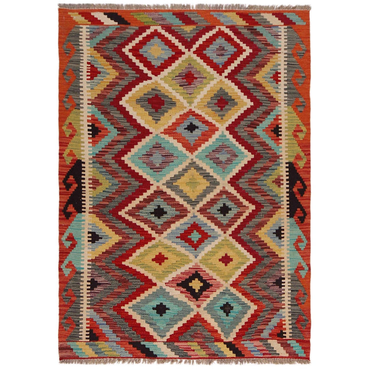 Multi Color ful Flat-Weave Wool Kilim 3' 5" x 4' 9" - No. AL42205