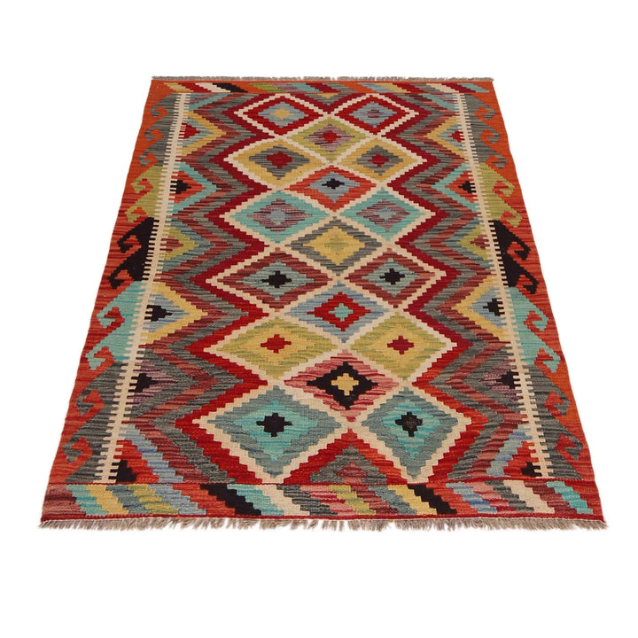 Multi Color ful Flat-Weave Wool Kilim 3' 5" x 4' 9" - No. AL42205