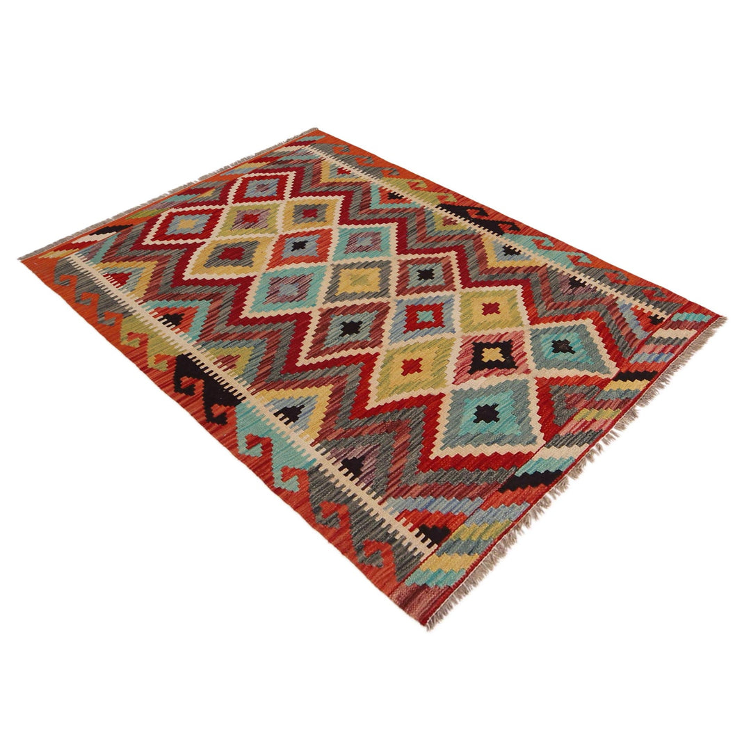 Multi Color ful Flat-Weave Wool Kilim 3' 5" x 4' 9" - No. AL42205