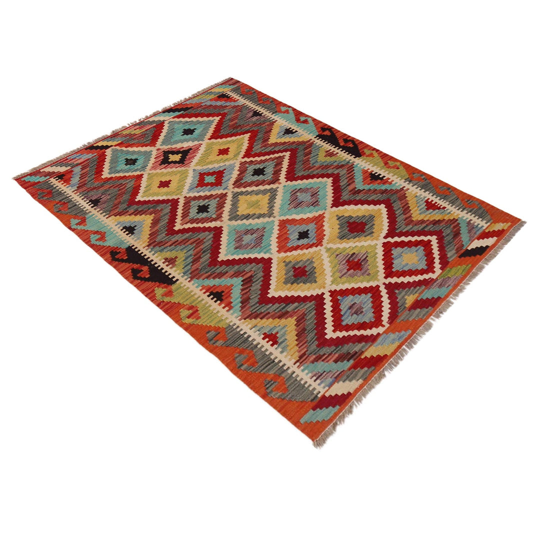 Multi Color ful Flat-Weave Wool Kilim 3' 5" x 4' 9" - No. AL42205