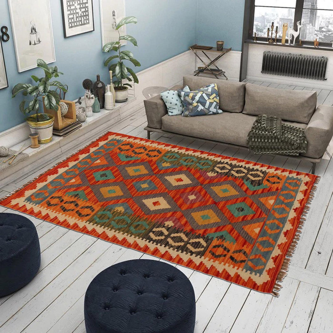 Hand Woven Wool Kelim 2' 8" x 3' 11" - No. AL61592