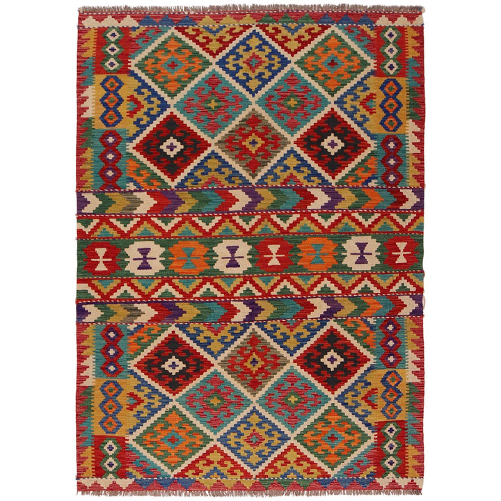 Handmade Turkish Design Wool Kilim 4' 11" x 7' 2" - No. AL60111