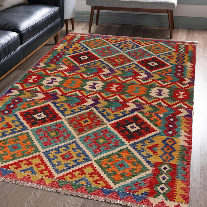 Handmade Turkish Design Wool Kilim 4' 11" x 7' 2" - No. AL60111