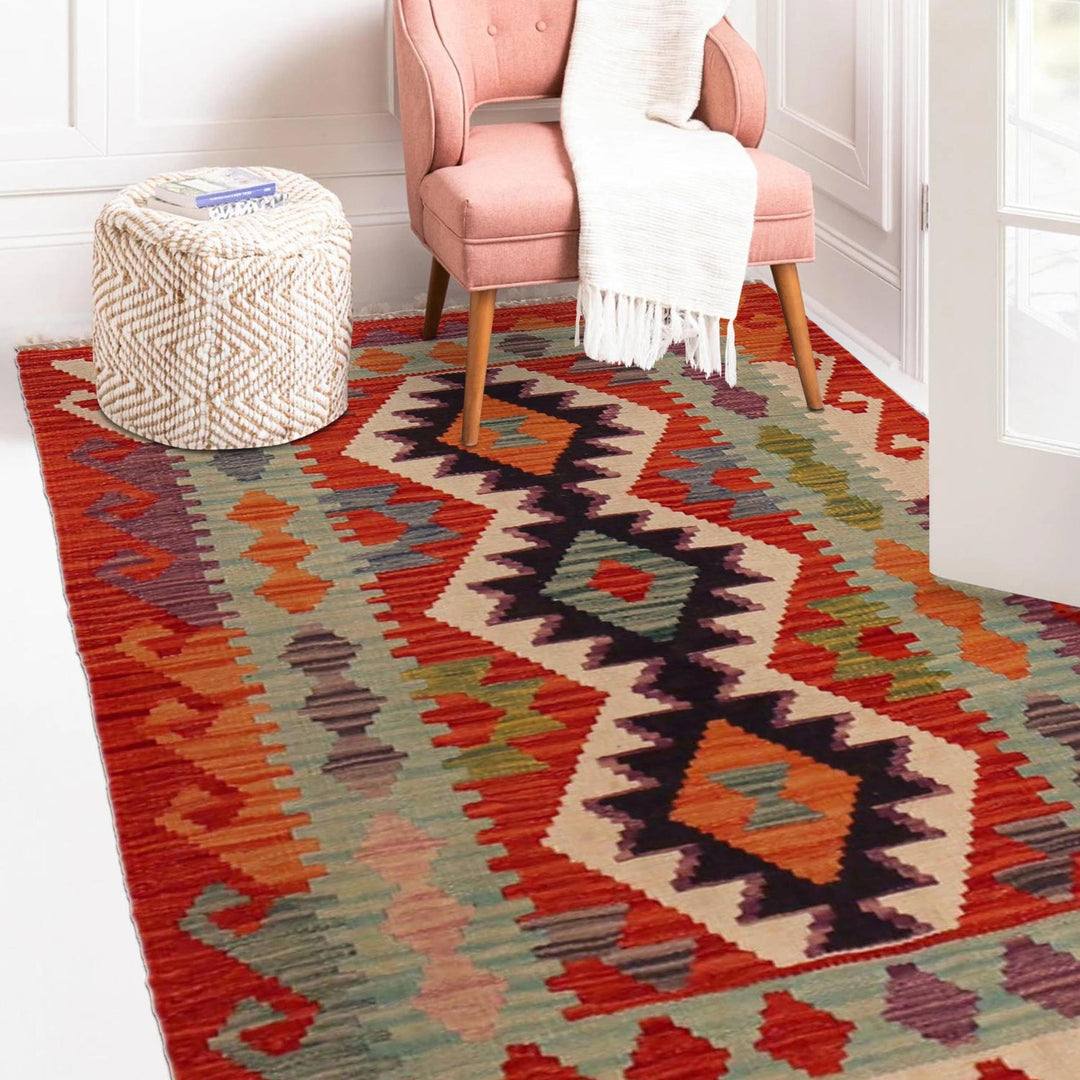 Hand Knotted Afghan Style Kilim 2' 6" x 4' 2" - No. AL75092
