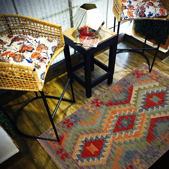 Multi Color ful Flat-Weave Wool Kilim 2' 9" x 4' 4" - No. AL30943